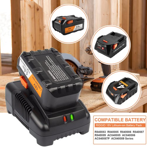 18V R86092 Fast Charger Lithium Battery Charger for RIDGID Tools 18V Battery R840083, R840085, R840086, R840087, AC840085, AC840086, AC840087P AC840089 etc.