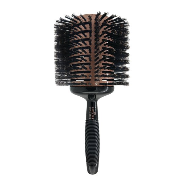Phillips Brush Luxe Tourmaline Monster Vent 1 Professional Hair Brush (5” Diameter Barrel) - Vented Hairbrush Nylon Reinforced Boar Hair Bristles, Sleek Copper & Black Color