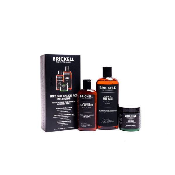 Brickell Men's Products Daily Advanced Face Care Routine I, Gel Facial Cleanser Wash, Face Scrub, Face Moisturizer Lotion, Natural and Organic Men's Skin Care Gift Set, Scented