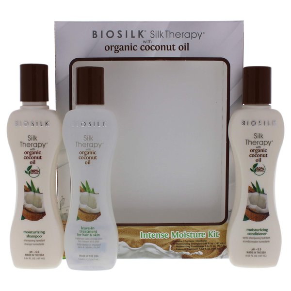 Biosilk Silk Therapy With Organic Coconut Intense Moisture Kit 5.64oz Shampoo, 5.64oz Conditioner, 5.64oz Leave-In Treatment for Hair and Skin Unisex 3 Pc