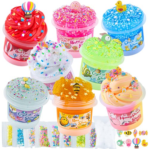 Okaybee Slime Variety Pack Different Textures, 8 Pack Slime Kit Include Butter Slime, Cloud Slime & Clear Slime, Honeycomb Slime & Fishbowl Beaded Slime, Jelly Cube Crunchy Slime Party Favors for Kids