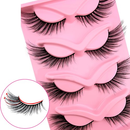 Fox Eye Lashes Wispy Eyelashes 19mm Long Cat-Eye Lashes Angel Wing Lashes Faux Mink False Eyelashes Natural Look 5 Pairs pack(XF06)
