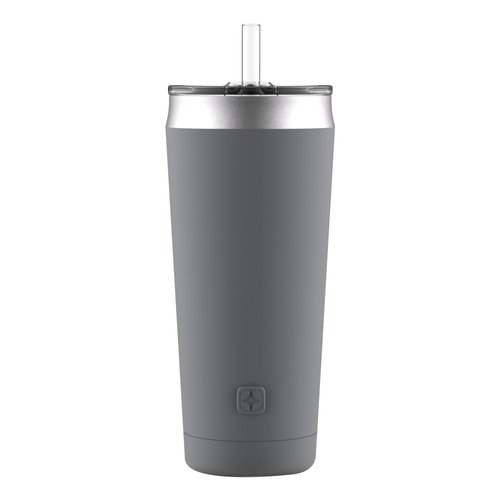 Ello Beacon Vacuum Insulated Stainless Steel Tumbler with Optional Straw, 24 oz, Grey