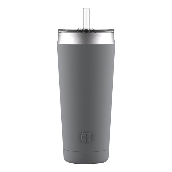 Ello Beacon Vacuum Insulated Stainless Steel Tumbler with Optional Straw, 24 oz, Grey