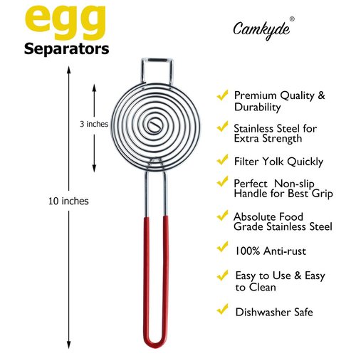 CAMKYDE Egg Separator Food Grade Stainless Steel Egg Yolk White Separation Tool (Red)