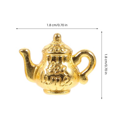 Gadpiparty Miniature Iron Tea Cup Set Vintage Dollhouse Teapot for Little Girls Dollhouse Coffee Shop Mini House Kitchen Accessories Tiny House Decorations Photography Props Golden