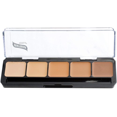 Graftobian HD Glamour Crème Foundation Palette (Warm #3) - High Definition 5 Color Makeup Palette, Cream Based Foundation Concealer and Contour Palette, Full Coverage - Medium/Dark Warm Skin Shades