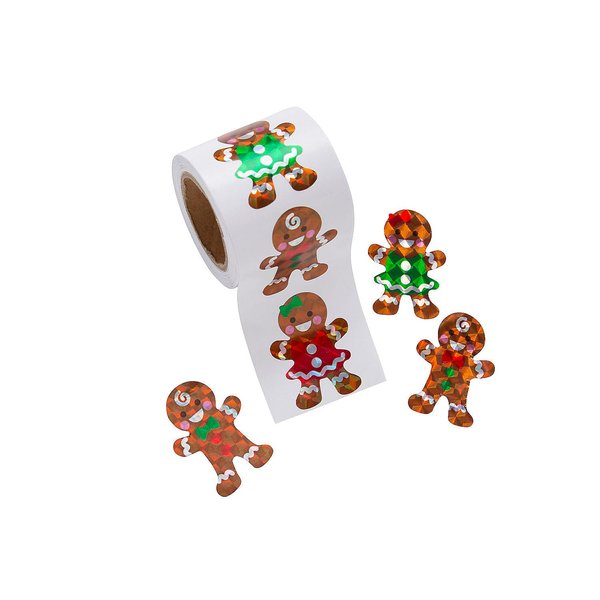 Fun Express Gingerbread Prism Sticker Roll Bulk 100 Pc