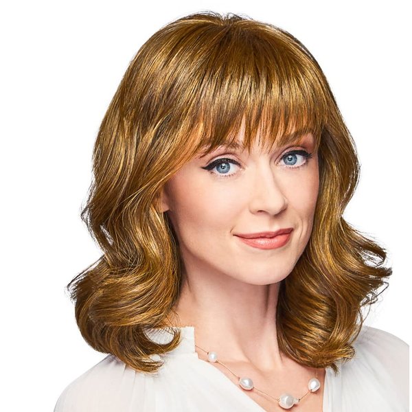 Gabor Ambitious Essential Collection Wig Cap, Mid-Length With Soft Bangs and Beachy Wave by Hairuwear, Dark Blonde
