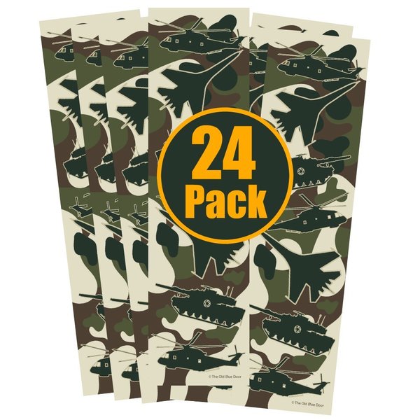 24 Military Camo Bookmarks for Boys - Helicopter, Tank, Fighter Jet Airplane Camouflage Party Favors - Kids Birthday Party Supplies - Reading Incentives - School Student Prizes