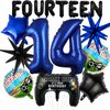 17pcs Video Game Themed Party Decorations, Number 14th Boys Birthday Party Supplies, Navy Blue Video Game Controller Mylar Foil Balloon, Video Game Party Decoration Supplies