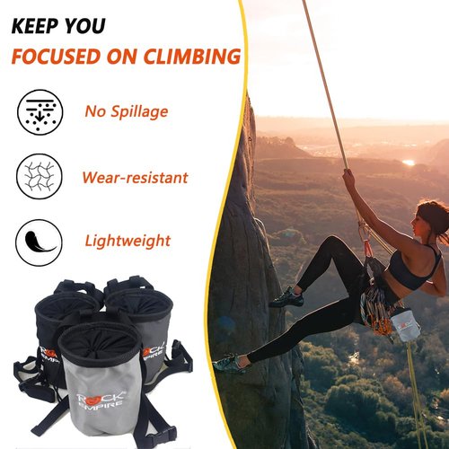 TUMECOS Chalk Bag for Rock Climbing,Reusable Waist Bag for Climbing Magnesium Carbonate Powder Balls, Climbing Chalk Bag, Non-Slip Chalk Storage Bag for Bouldering, Gymnastics, Weightlifting（Black）