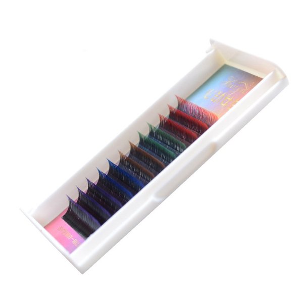 Scala 5 Colors Mix Gradient Rainbow Colorful 12 Rows/tray C Curl 0.10 Flash Eyelash Extension Nature Long Gradient Mink False Individual Eye Lashes Makeup Mink Fake False Eyelashes (13mm)