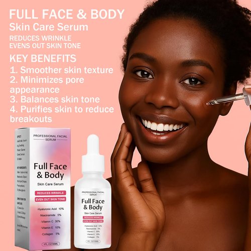 Finones Skin Vitamin Serum for Face & Body, 5 in 1 Anti Wrinkle Firming Serum, Anti-Aging Essence with Hyaluronic Acid, Collagen, Lifting Firming Essence, Hydrate Moisturize, Reduce Fine Lines