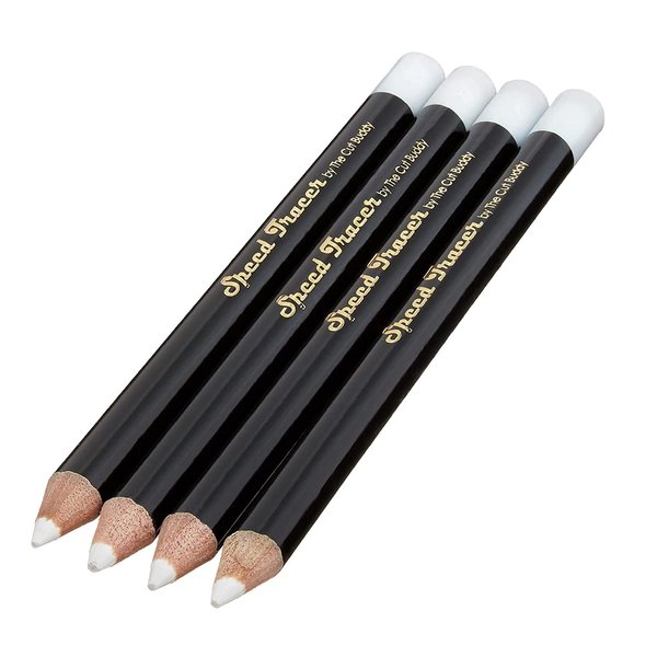 The Cut Buddy White Speed Tracer Barber Pencil 4 Pack | Outline Beard Before Trimming | Beard Pencil + Sharpener | For Shaping Tools, Guides, Hair Trimmer, Shaver