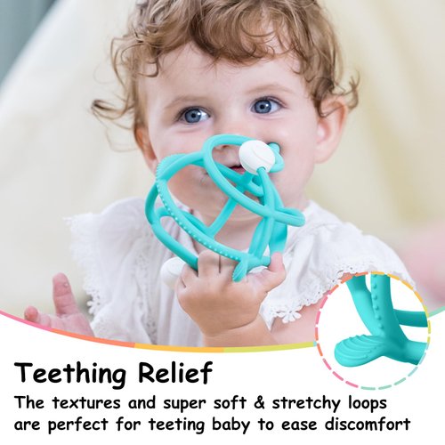 Mombella Teething Toys 6-12 Months, 2 in 1 Snail Baby Teether & Rattle Toys 3-6 Months, Silicone Infant Teethers for Babies 12-18 Months, Newborn Sensory Teething Toys, BPA Free Baby Chew Toy, Teal