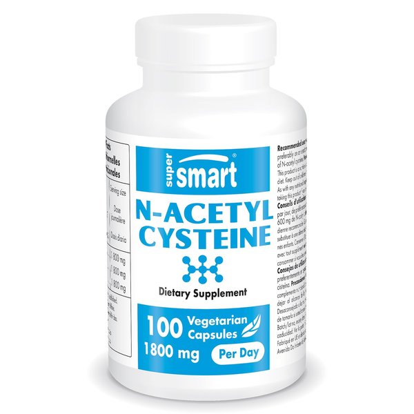 Supersmart - N-Acetyl Cysteine 1800mg per Day (High Absorption) - NAC Supplement - High Potency Antioxidants Amino Acids - Glutathione Precursor | Non-GMO & Gluten Free - 100 Vegetarian Capsules