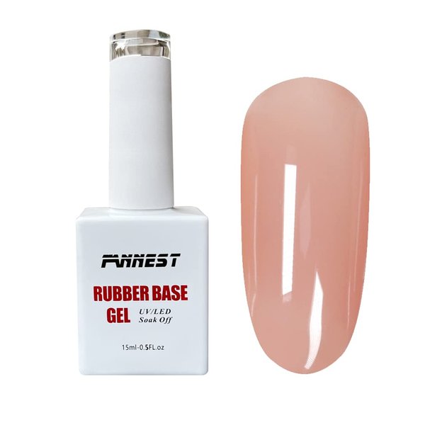 FANNEST Rubber Base Gel Polish,Elastic Base Coat,Sheer Clear Nude Pink Color Nail Polish,LED/UV Soak Off for Nail Strengthener/Extension,Base color gel.