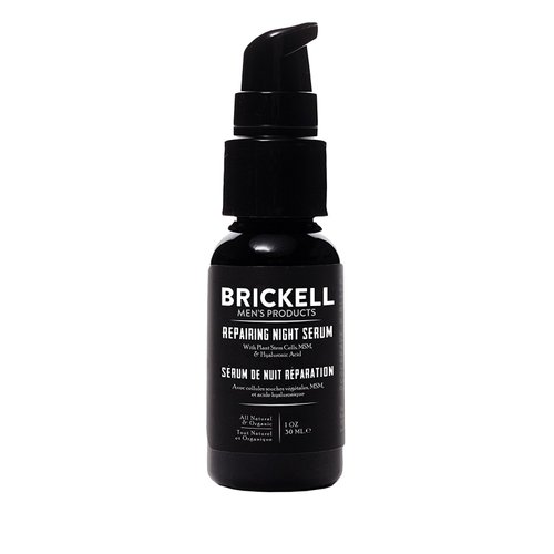 Brickell Men's Anti Aging Repairing Night Face Serum for Men, Natural and Organic Vitamin C Serum For Face to Repair Damaged Skin Cells, Diminish Wrinkles and Reduces Redness, 1 Ounce, Scented