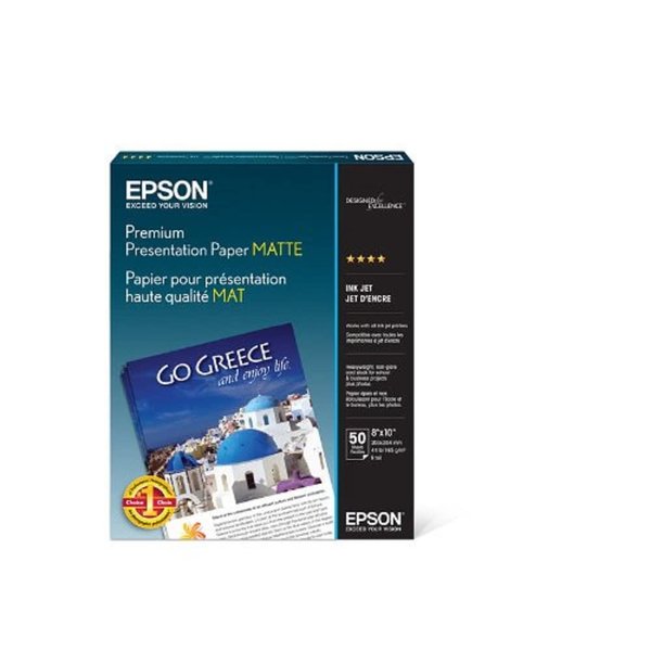 Epson Premium Presentation Paper MATTE (8x10 Inches, 50 Sheets) (S041467),Bright White