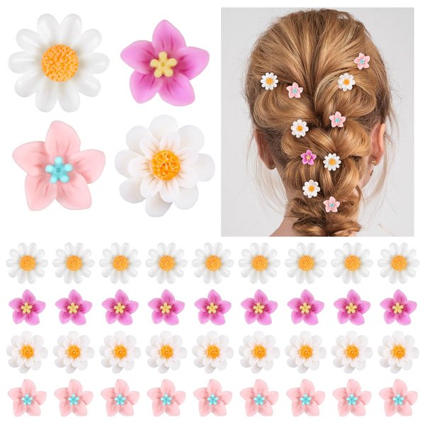 BBTO 24 Pcs Mini Flower Hair Clip for Girls Women Lily Daisy Flower Small Hair Pin Wedding Bridesmaid Bridal Clips Elegant Hair Accessory for Party Daily(White, Yellow, Pink, Honey Powder)