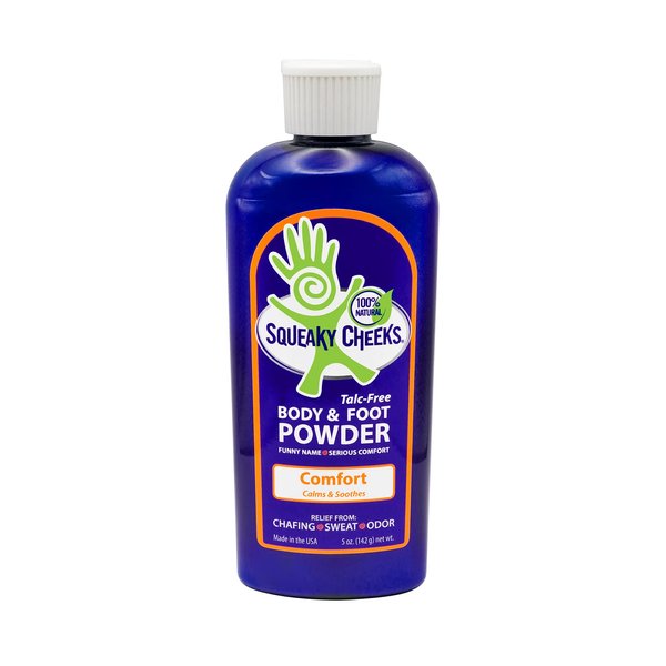 Squeaky Cheeks Comfort Blend Body and Foot Powder(5 oz) | Organic Talc-Free and All Natural Powder | Comfort Formula | Fresh Scent With Essential Oils | Effective Relief From Chafing, Sweat and Odor