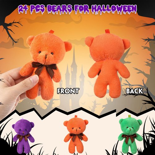 Liliful 24 Pcs 4.5 Inch Stuffed Animals Soft Plush Bears Doll with Ribbon Bow Mini Bears for Boys Girls Birthday Decoration Gift Bear Baby Shower Favors (Purple Green Orange)