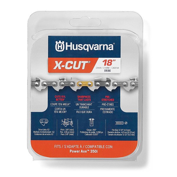 Husqvarna X-Cut S93G 18 Inch Chainsaw Chain, .3/8" Pitch, .050" Gauge, 62 Drive Links, 350i Chainsaw Chain Replacement
