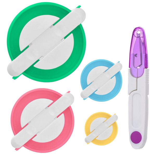 Pom Pom Maker, 4 Different Sizes Pompom Maker Fluff Ball Needle Craft DIY Wool Knitting Craft Knitting Wool Tool Kit with Thread Cutter Scissors (Color Set A)