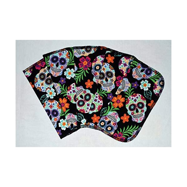 2 Ply Sugar Skull Flannel Washable Kids Lunchbox Napkins 8x8 inches 5 Pack - Little Wipes (R) Flannel