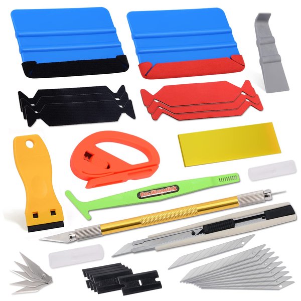 Vehicle Vinyl Wrap Tool Kit Car Wrap Kit Include Vinyl Squeegee, Film Cutter, Air Release Pin, Utility Knife Wrap Tools for Car Wrapping Window Film Application PPF Installation & Wallpaper Smoothing