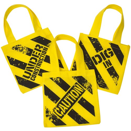 Bedwina construction themed party supplies Supplies - (24 Pack) construction party favors Hat & Mini Tote Bag Supplies - (12) Yellow construction hats for kids & (12) Construction Goodie Bags