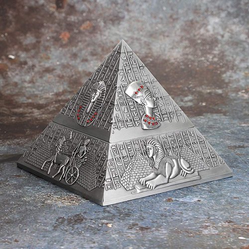 Hipiwe Windproof Metal Pyramid Ashtray - Vintage Egyptian Style Cigarette Ashtray Holder with Lid, Desktop Tobacco Ash Tray for Outdoor Indoor, Patio, Office, Home Decorative Art, Silver