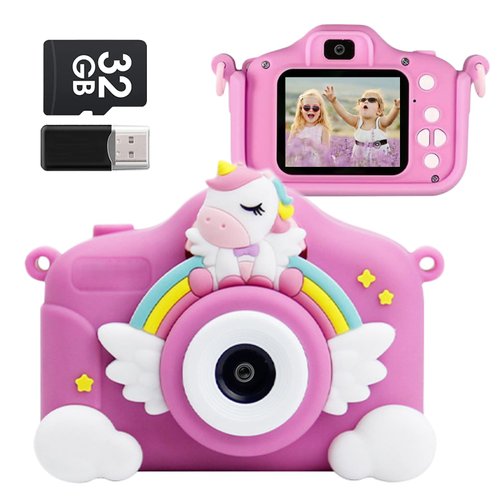 MEGNUT Kids Camera Unicorn Toys for Girls Boys Age 3-8 Toddler Digital Selfie Camera Video Camcorder Christmas Birthday Gifts for Children 1080P 48MP 2.0inch Screen with 32GB SD Card Pink