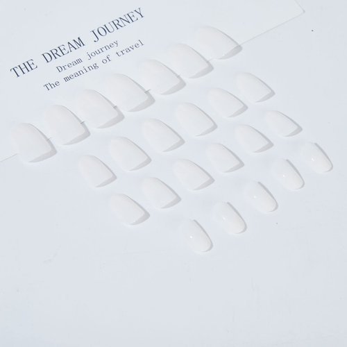 YoYoee Short Milky White Press on Nails Almond False Nails Solid Color Nail Art Acrylic Full Cover Fake Nails Cute Nails Tips for Womon and Girle 24 Pcs