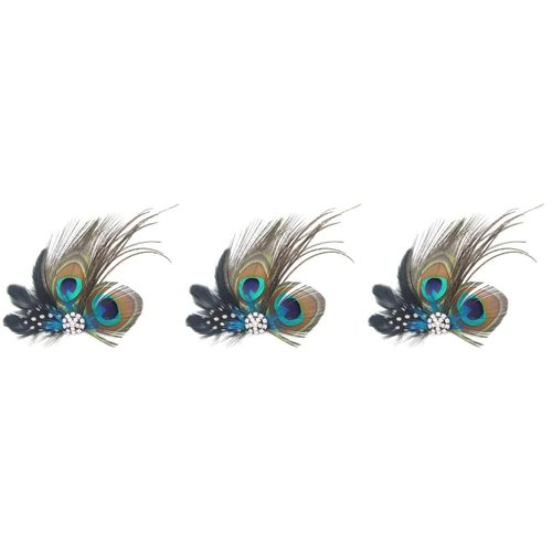 Veemoon 3pcs Butterfly Faux Peacock Feather Hair Clip,Pins with Artificial Pearl Rhinestones Feather Hair Clip Pin for Women Bridal Wedding Party