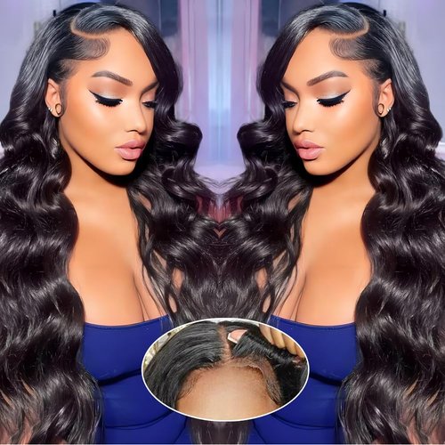 KBG Glueless Wigs Human Hair Pre Plucked Pre Cut Ready To Go Wig 5x5 HD Lace Closure Wigs Human Hair 180 Density Body Wave Lace Front Wigs for Women (Natural Black Color, 22 Inch)