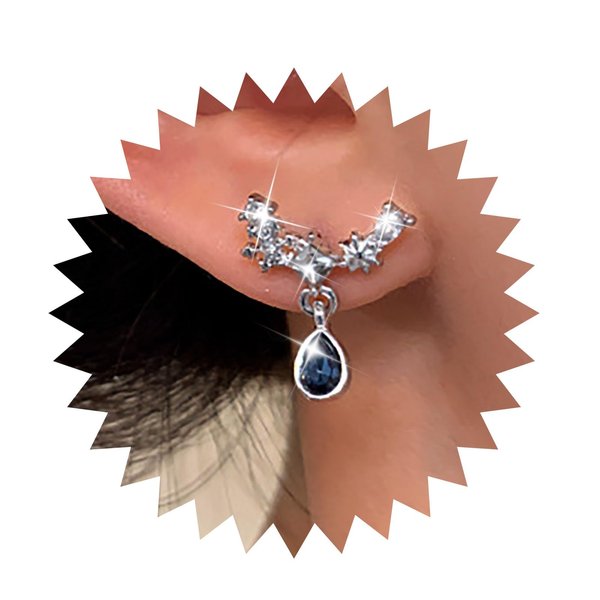 Sttiafay Vintage Teardrop Sapphire Earrings Crystal Climber Earrings Blue Sapphire Dangle Earrings Silver Sparkly Cz Rhinestone Earrings Jewelry for Women