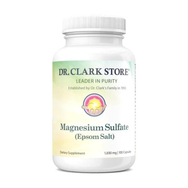 Dr. Clark Magnesium Sulfate USP (Epsom Salt) - 1030 mg, Magnesium Supplement for Constipation, Liver and Gallbladder Cleanse, 100 Gelatin Capsules