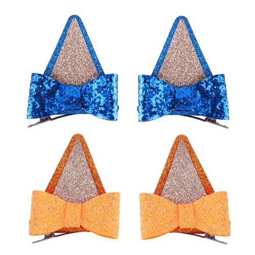 Jawfait 2 Pairs Blue Ears Hair Clips for Girls Kids, Adorable Bow Hair Barrettes Accessories, Themed Birthday Parties Decorations Halloween Dog Costumes Cartoon Character DressUp (Blue & Orange)