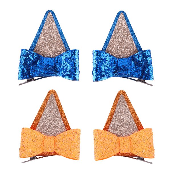 Jawfait 2 Pairs Blue Ears Hair Clips for Girls Kids, Adorable Bow Hair Barrettes Accessories, Themed Birthday Parties Decorations Halloween Dog Costumes Cartoon Character DressUp (Blue & Orange)