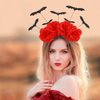 Chanaco Halloween Headband Bat Headband Costume Red Flower Crown Flower Headband Flower Crowns for women Flower Crown for Girls Rose Floral Crown Flower Headbands for Women