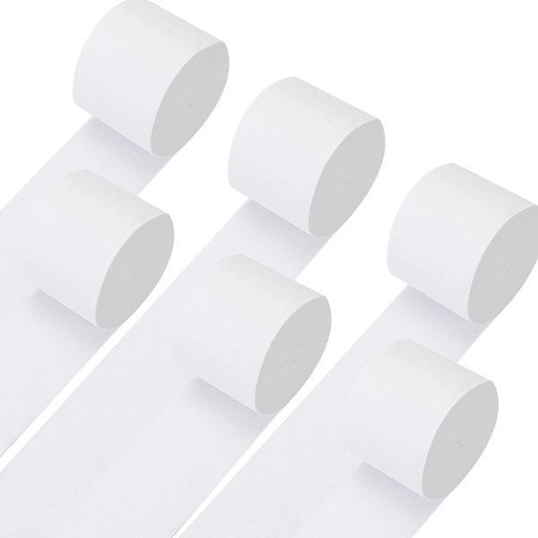 GCB White Crepe Paper Streamers Wedding Decorations 6 Rolls 492ft White Streamers for Birthday Party, Bachelorette, Baby Bridal Shower, Valentines Anniversary Backdrop Xmas Decors 1.8Inch x82 Ft/Roll