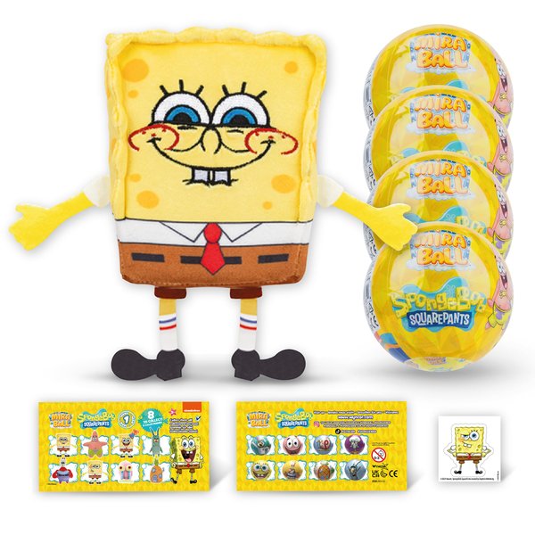 MiraBall Spongebob Mystery Expandable Maxi Plush to UNbox, Collectible Squishy and Soft Plush with 4 Surprise, Limited Edition - Personalized Gifts & Great Toy Gift for Kids Aged 3+ (4-Pack)