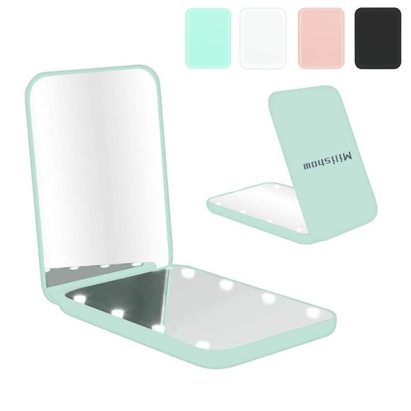 Milishow Compact Mirror, 1x/3x Magnifying LED Pocket Mirror, Small Lighted Travel Makeup Mirror for Purse, Handbag, Folding, Handheld, Portable, 2-Sided Mini Mirror with Lights for Women -Cyan