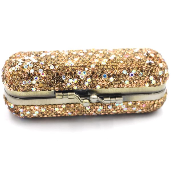Bestbling Bling Rhinestone Crystal Lipstick Case Holder Organizer bag Cosmetic Storage for Women's Lipstick Jewelry Kit (Gold)