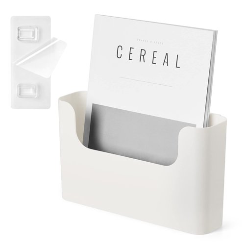 YOHOM No Drilling File Holder Wall Mails Magazines Organizer Adhesive Door Mount, Single Pocket, Off-white