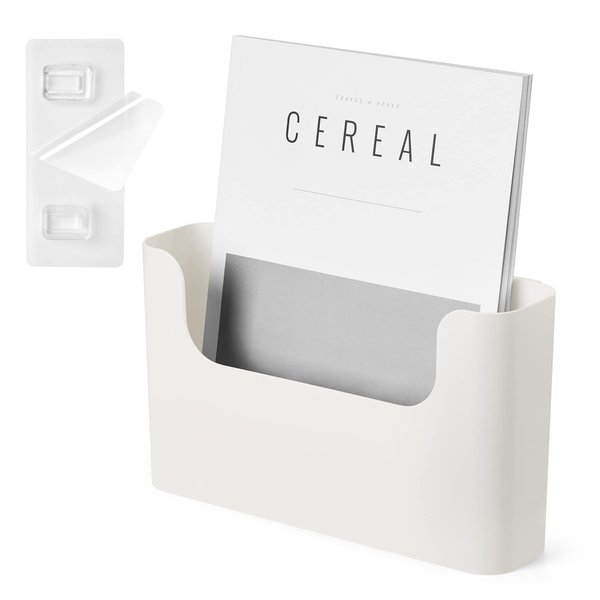 YOHOM No Drilling File Holder Wall Mails Magazines Organizer Adhesive Door Mount, Single Pocket, Off-white