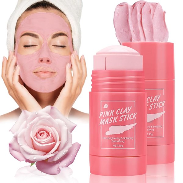 2 PCS Rose Clay Stick Mask for Face, Pore Mask,Blackhead Remover with Kaolin Clay & Rose Extract ,Poreless Deep Cleanse Mask Stick for Purifying,Moisturizing,Oil Control Reduce for Women and Men