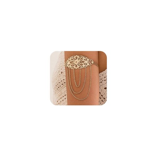 Xerling Boho Hollow out Flower Arm Bracelets Chains Tassel Armband Armlet Upper Arm Band Halloween Costume Jewelry for Women (Gold)